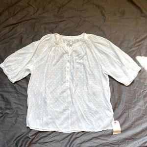 Garnet Hill Elbow-Sleeve Swiss-Dot Blouse